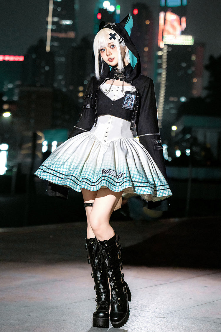 Black/White [Electronic Cat] Print Future Suit Gothic Cool Lolita Dress