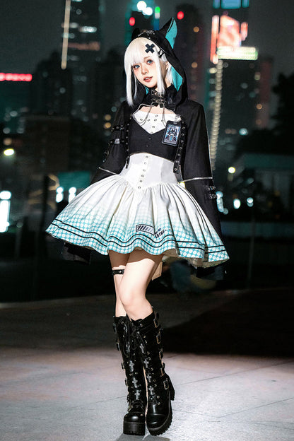 Black/White [Electronic Cat] Print Future Suit Gothic Cool Lolita Dress