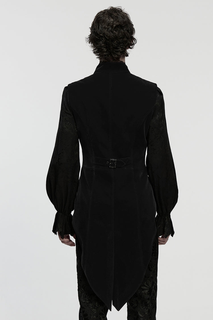 Black Stand Collar Pleated Swallow-tailed Men's Gothic Vest