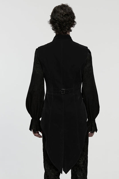 Black Stand Collar Pleated Swallow-tailed Men's Gothic Vest