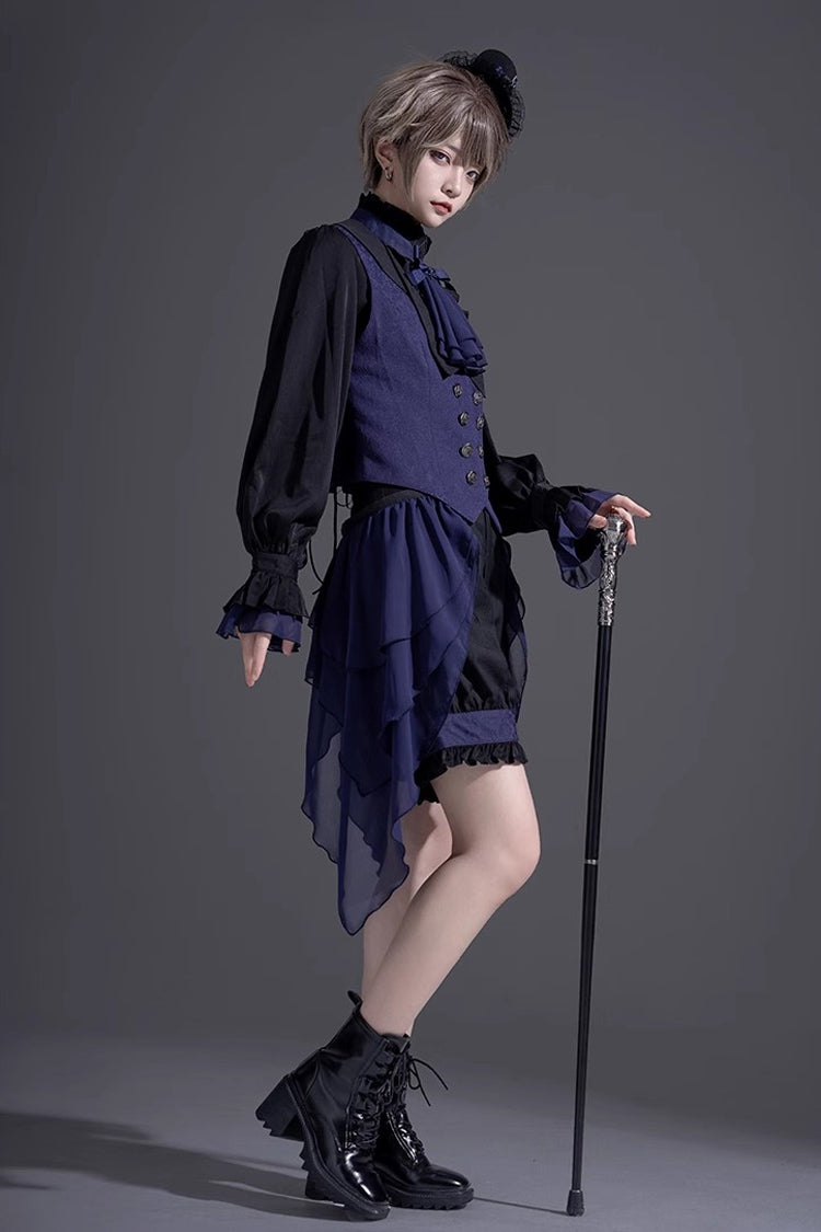 Black/Blue Evil Twins Ouji Prince Handsome Lolita Vest Shirt Shorts Set