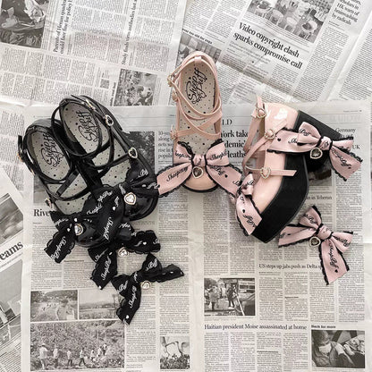 Sweet Bowknot Lace Japanese Lolita Platform Shoes 2 Colors