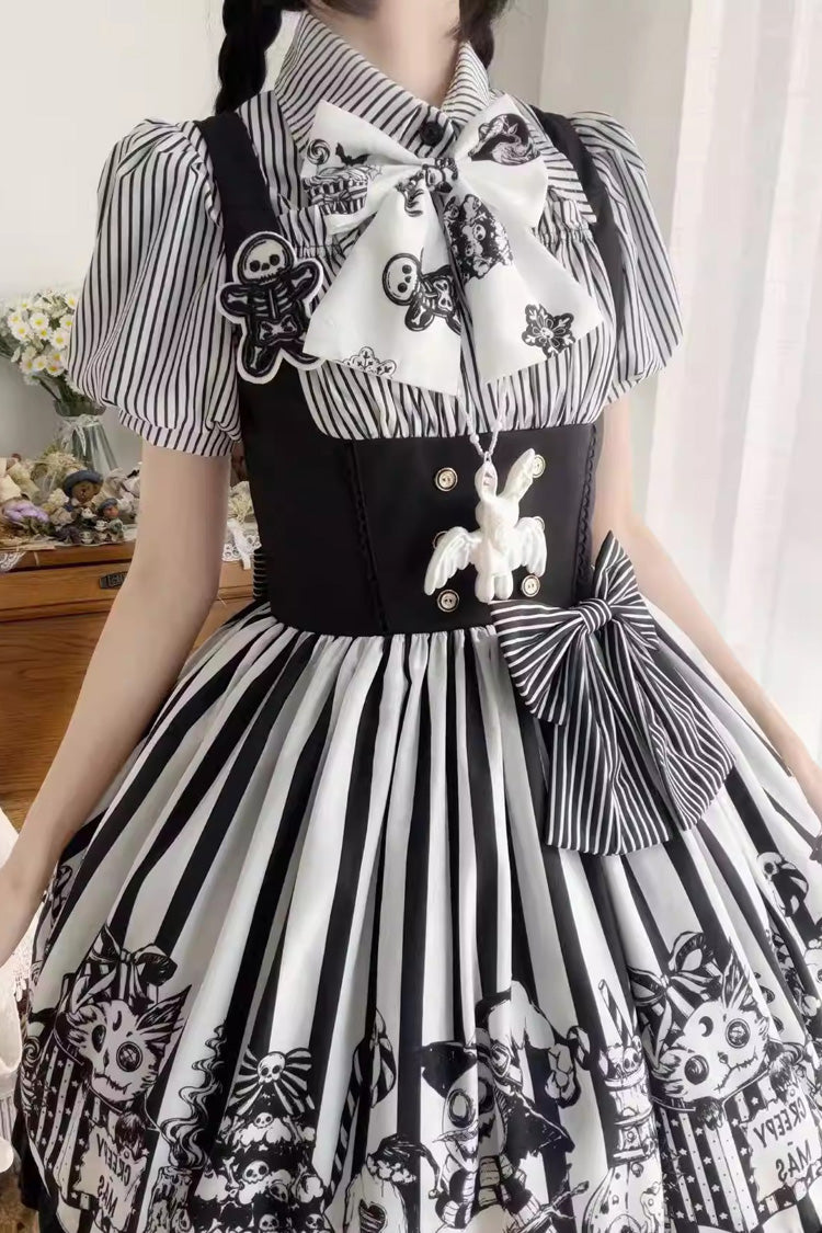 Black/White [A Weird Christmas] Sleeveless Printed Ruffled Gothic Lolita JSK Dress
