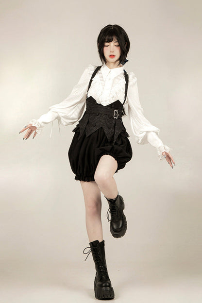 Black [Gold Hunter] Long Sleeves Pirate Style Gothic Shorts