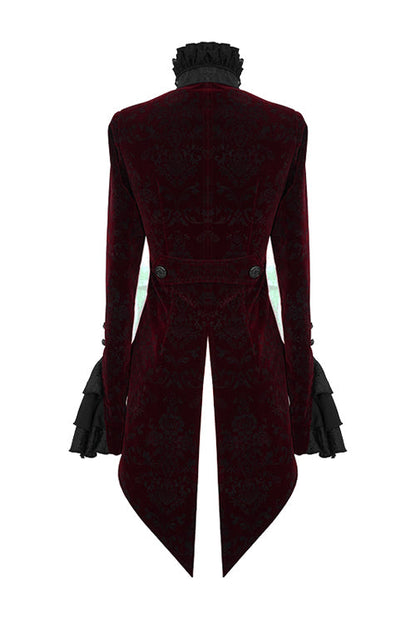 Red Jacquard Velvet Womens Swallow Tailed Gothic Coats