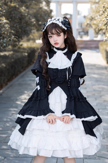 Black/White Night Gem Dark Magic Detachable Sleeves Cardigan Gothic Lolita Dress