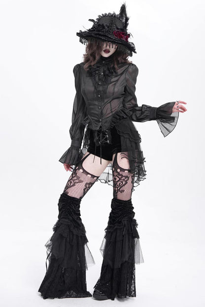 Black Ruffle Stitching Lace-Up Mesh Women's Gothic Shorts