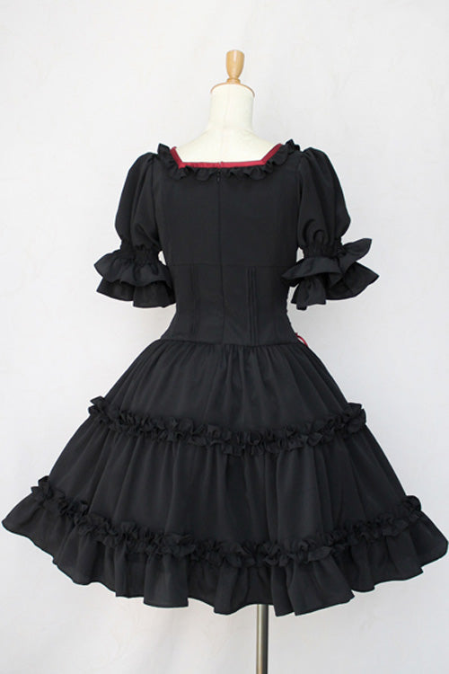 Black Square Collar Short Sleeves Bowknot Gothic Lolita Dress