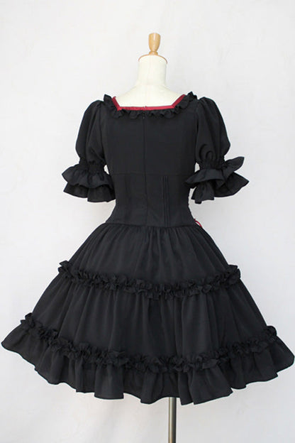 Black Square Collar Short Sleeves Bowknot Gothic Lolita Dress