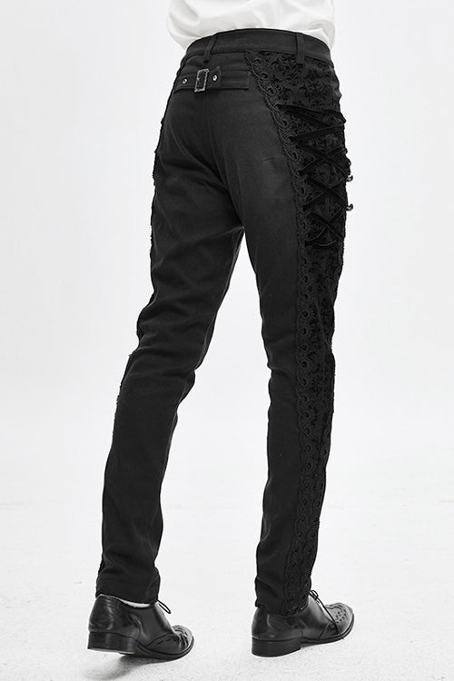 Black Punk Gothic With Side Bottons And Side Flocking Wedding Mens Pants