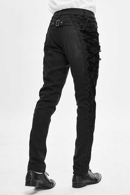 Black Punk Gothic With Side Bottons And Side Flocking Wedding Mens Pants