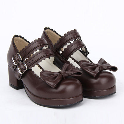 Double Buckle Bowknot Sweet Lolita Shoes