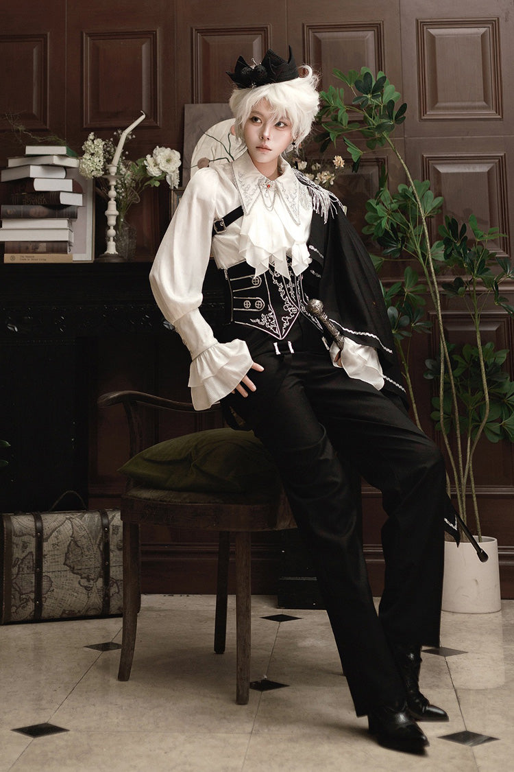 Black/White Embroidery Asymmetric Gothic Prince Handsome Ouji Lolita Set