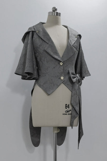 Grey Rabbit Hunt Dark Pattern Jacquard Print Bowknot Ouji Vintage Prince Lolita Coat