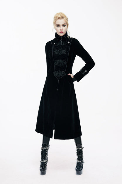 Black Retro Stand Collar Stage Costume Women's Gothic Coat