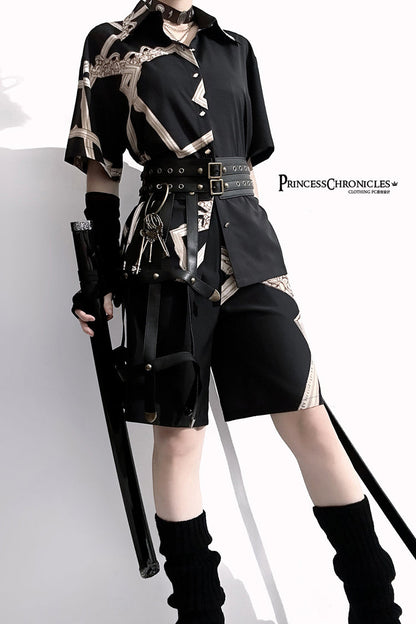 Black [Dream Void Mirror] Print Ouji Fashion Prince Handsome Lolita Shorts