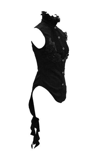 Black Ruffled Lace Sleeves Chiffon Swallowtail Womens Gothic Blouse