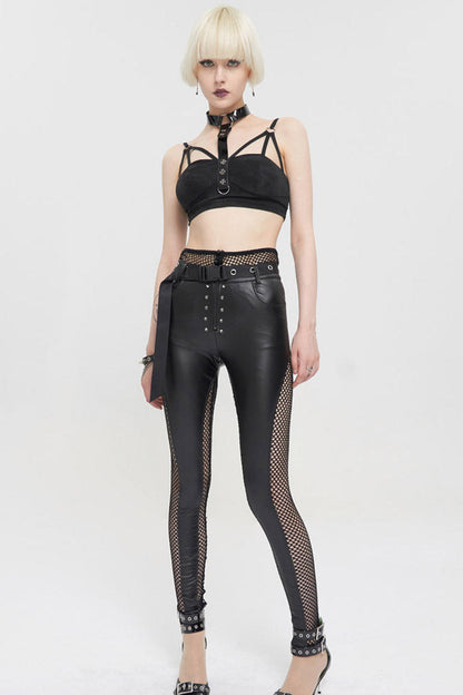 Black Punk Hollow Sling Halter Neck Metal Ring Decoration Women's Vest