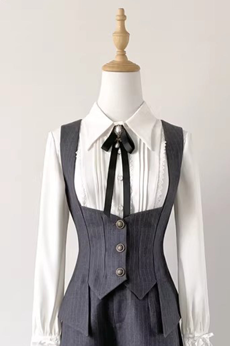 Grey [Griffin’s Pact] Bust Support Striped Printed Gothic Ouji Lolita Shorts Vest Set