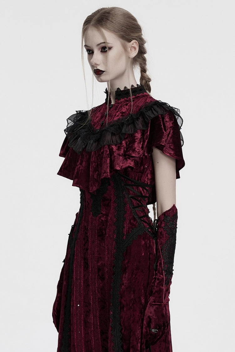 Red Sleeveless Ruffle Stitching Lace Women's Gothic Cape