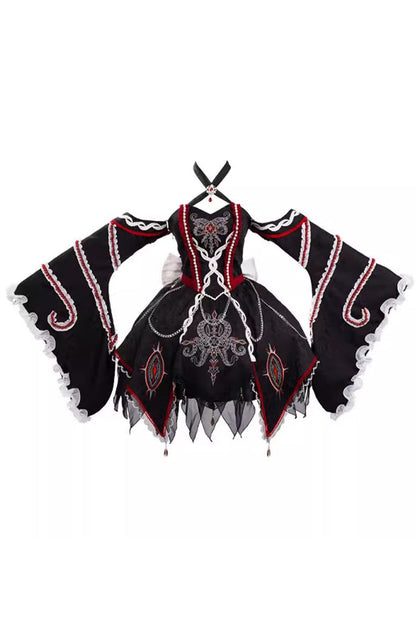 Black [Phantom Devourer] Off Shoulder Long Hime Sleeves Print Embroidery Gothic Lolita Dress