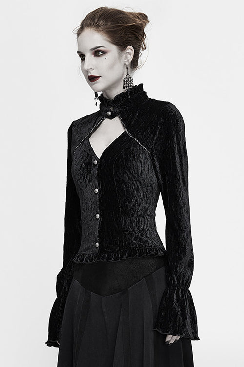 Black Velvet Lantern Sleeves Swallowtail Womens Gothic Blouse
