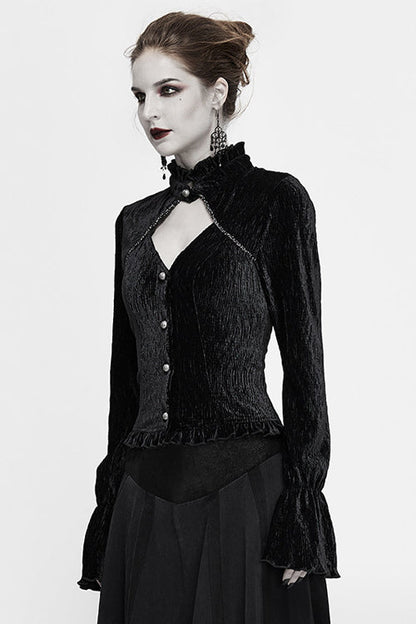 Black Velvet Lantern Sleeves Swallowtail Womens Gothic Blouse