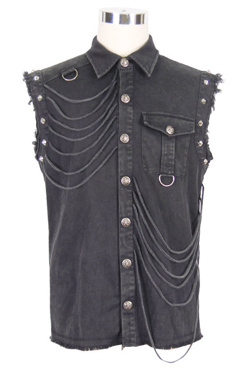 Black Rock Unedged Sleeveless Faded Mens Punk Blouse