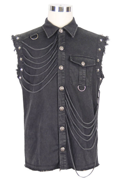 Black Rock Unedged Sleeveless Faded Mens Punk Blouse