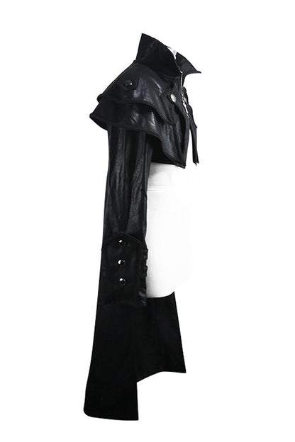 Black Punk Short Front And Long Back Cape Style Long Leather Mens Coat