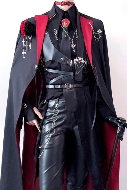 Black/Red [Night Sentinel] Long Sleeves Ouji Gothic Lolita Long Trench Coat