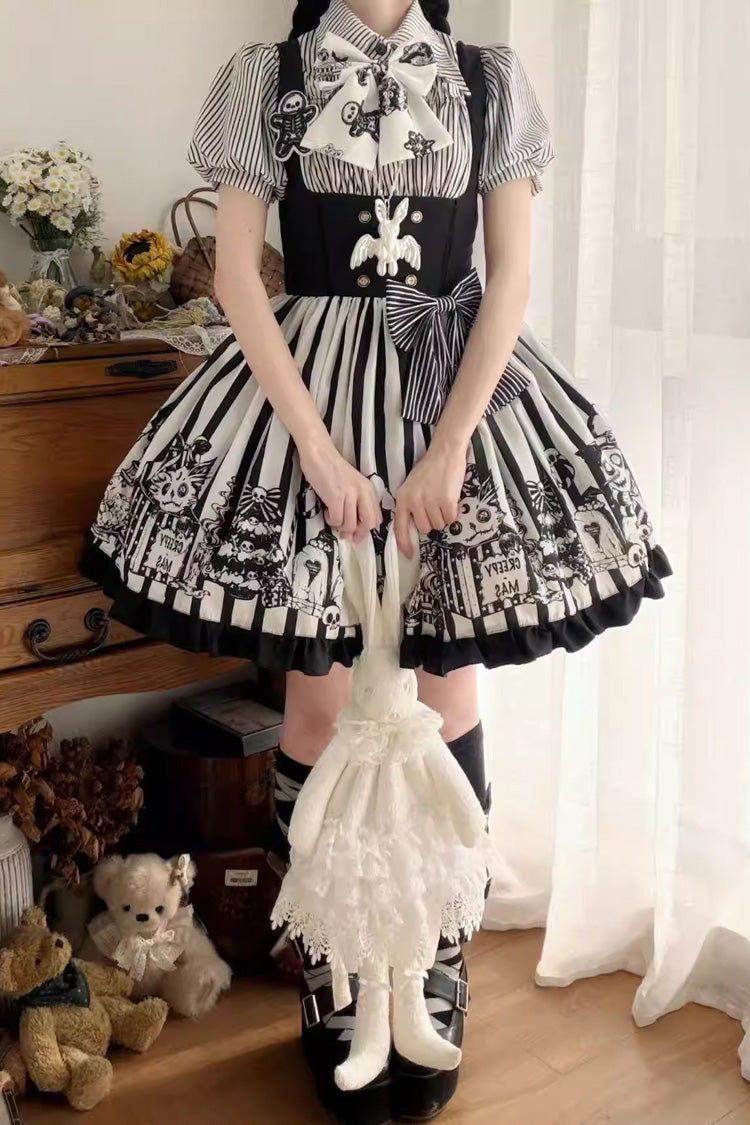 Black/White [A Weird Christmas] Sleeveless Printed Ruffled Gothic Lolita JSK Dress