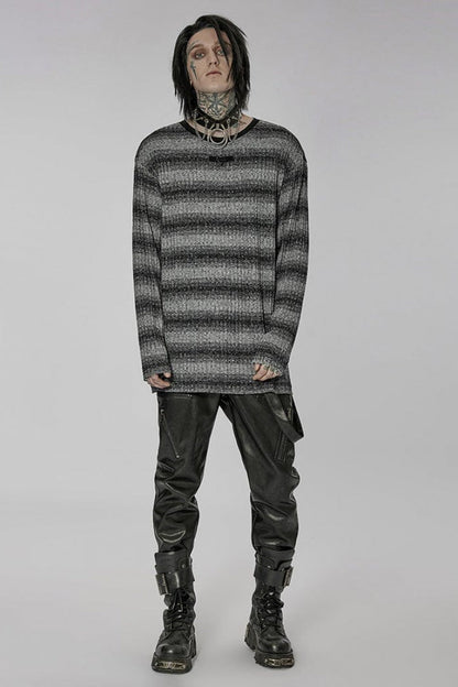 Round Collar Long Sleeves Striped Print Men's Steampunk Sweater 2 Colors