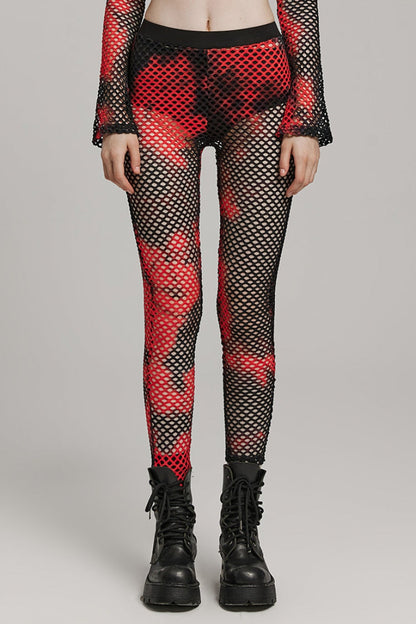 Tie-dyed Print Stitching Sheer Mesh Women's Steampunk Leggings 3 Colors