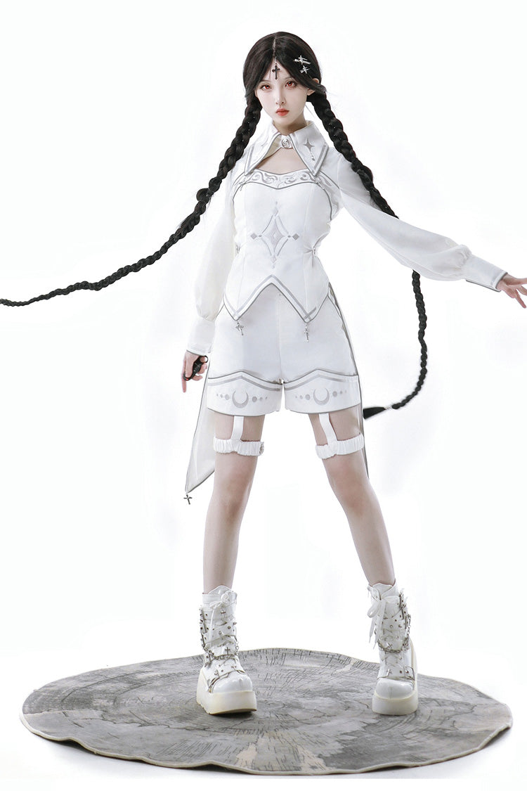 White Bionic Dimension Futuristic Mechanical Style Print Ouji Fashion Lolita Shorts