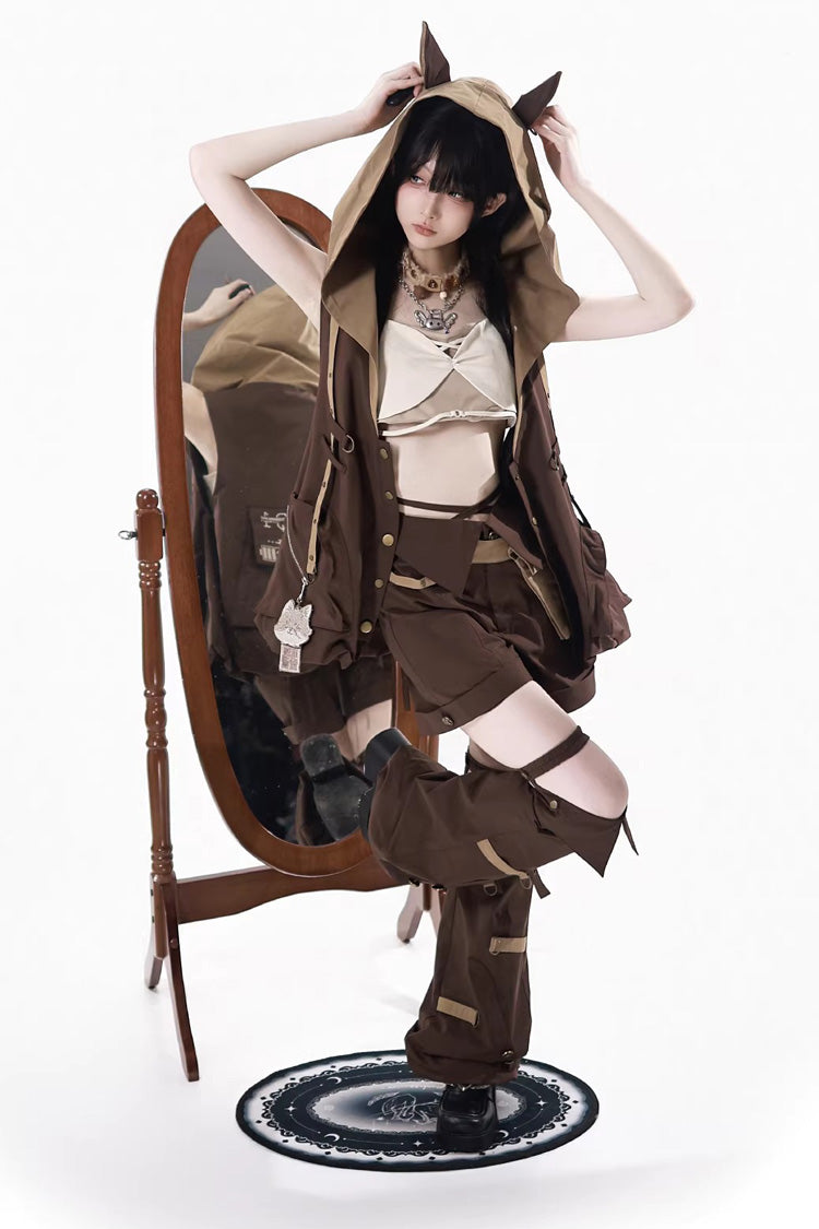 Brown [Fox Trail Chronicles] Sleeveless Hooded Punk Prince Ouji Lolita Set