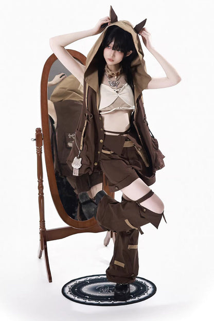 Brown [Fox Trail Chronicles] Sleeveless Hooded Punk Prince Ouji Lolita Set