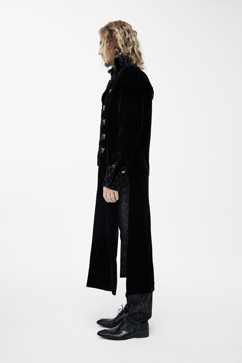Western Fashion Gothic Pattern Event Shawl Collar Black Mens Velveteen Long Coats
