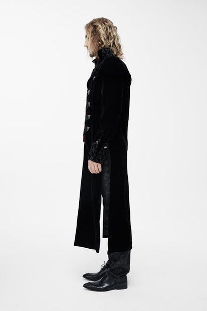 Western Fashion Gothic Pattern Event Shawl Collar Black Mens Velveteen Long Coats