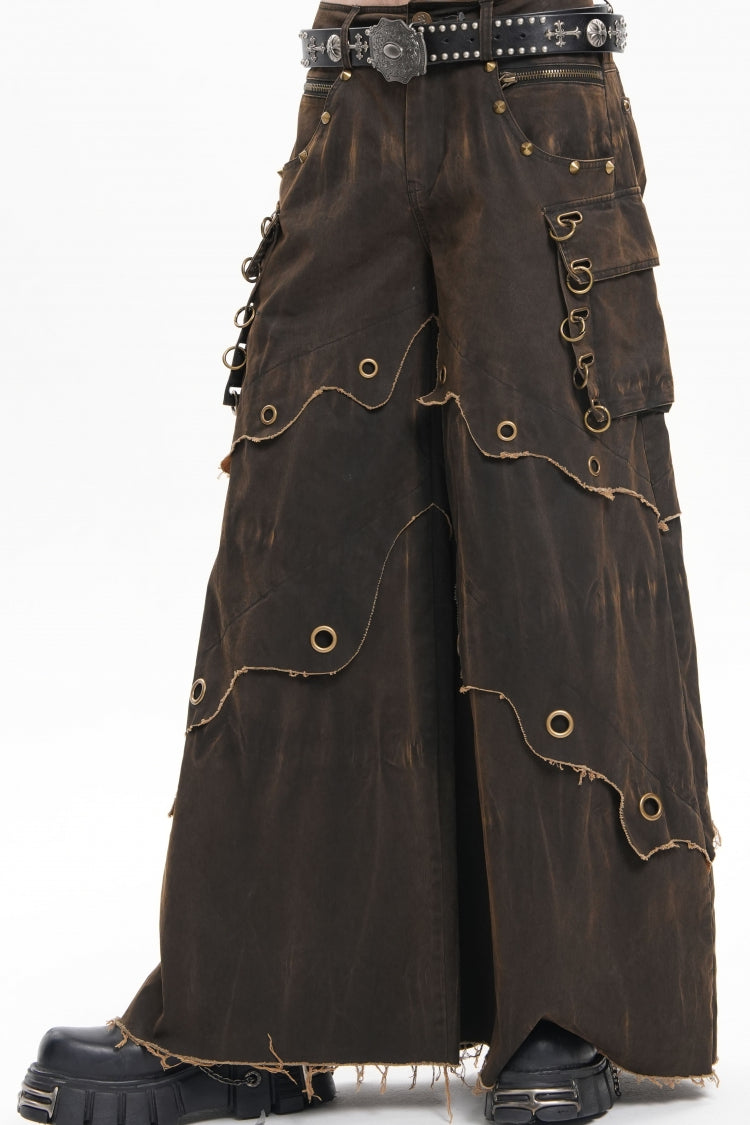 Coffee Eyelet Men's Gothic Pants Pocket Trousers