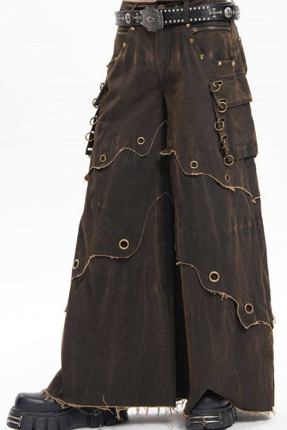 Coffee Eyelet Men's Gothic Pants Pocket Trousers