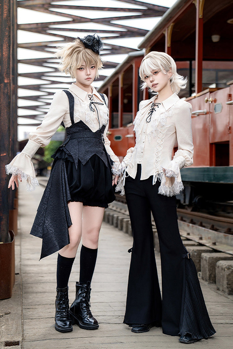 Black [Gold Hunter] Long Sleeves Pirate Style Gothic Shorts