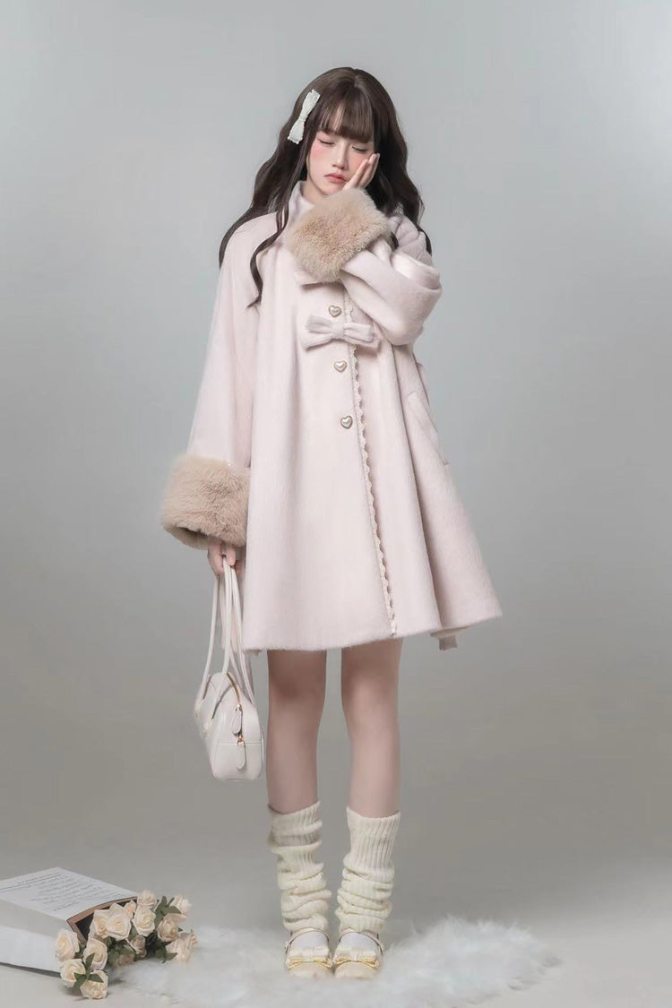 Pink [Bella SP] Stand Collar Long Sleeves Bow Sweet Lolita Coat Cloak