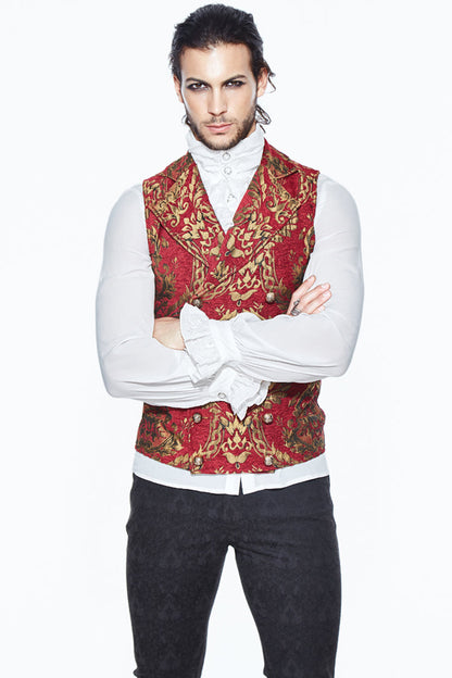 Red/Gold Palace Short Big Jacquard Pattern Men's Gothic Waistcoat