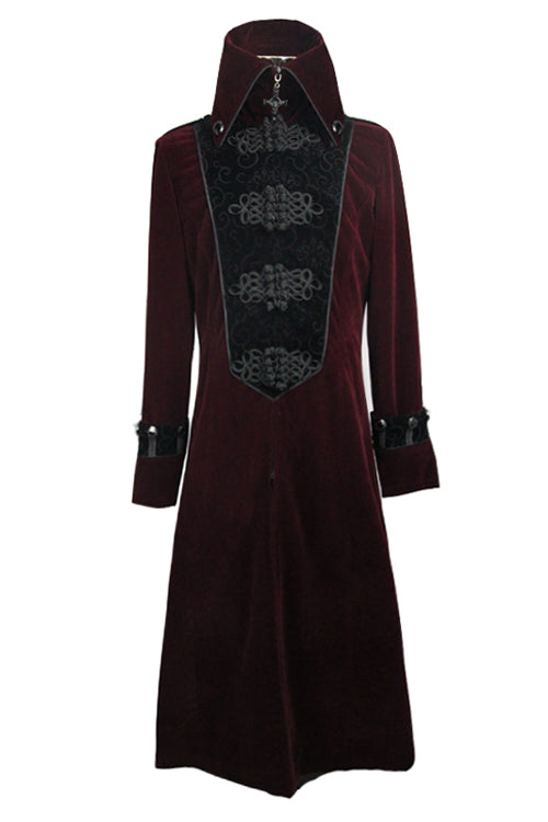 Gothic Wine Western Fashion Patchwork Plum Patterned Velveteen Mens Coat