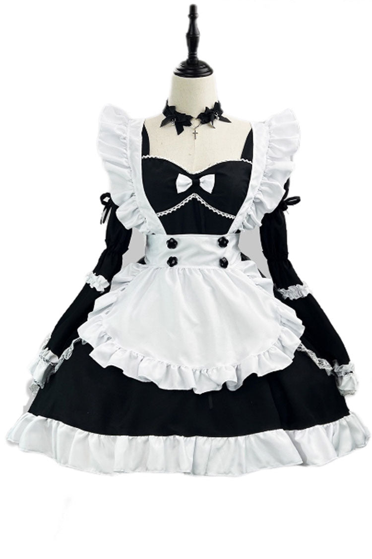 Black/White Maid Long Hime Sleeves Ruffle Bowknot Sweet Plus Size Lolita Dress Full Set