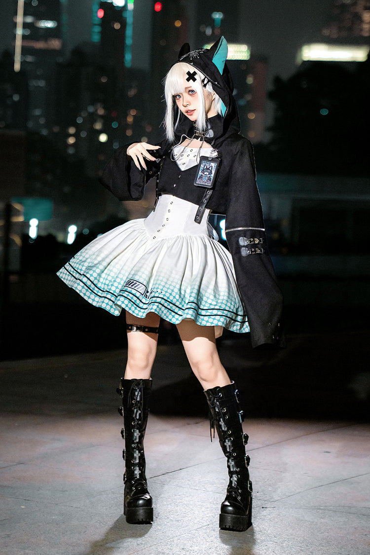 Black/White [Electronic Cat] Print Future Suit Gothic Cool Lolita Dress