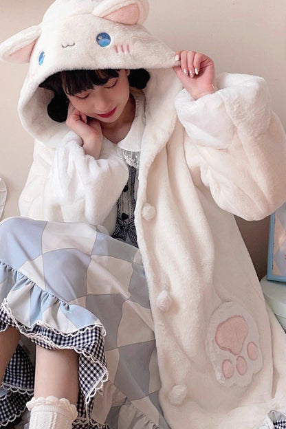 [Sleepy Bear and Cat] Long Sleeves Hooded Sweet Lolita Coat 3 Versions