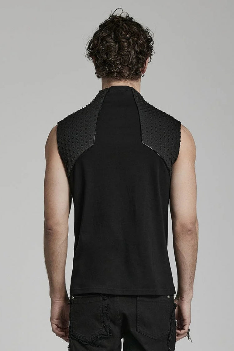 Black Sleeveless Stitching Zipper Mens Steampunk Vest