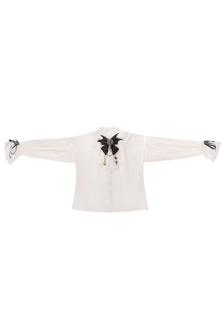 Black [Rabbit-Ear Meteorite] Stand Collar Long Sleeves Ruffled Embroidered Bow Gothic Ouji Lolita Shorts Vest Set